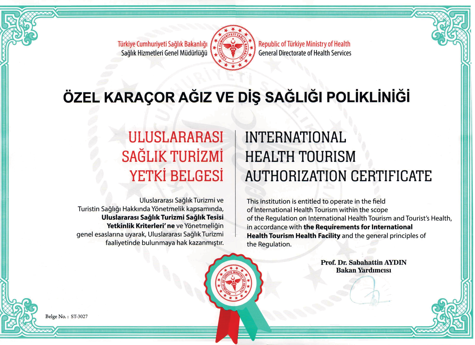 Sağlık Turizmi Yetki Belgesi